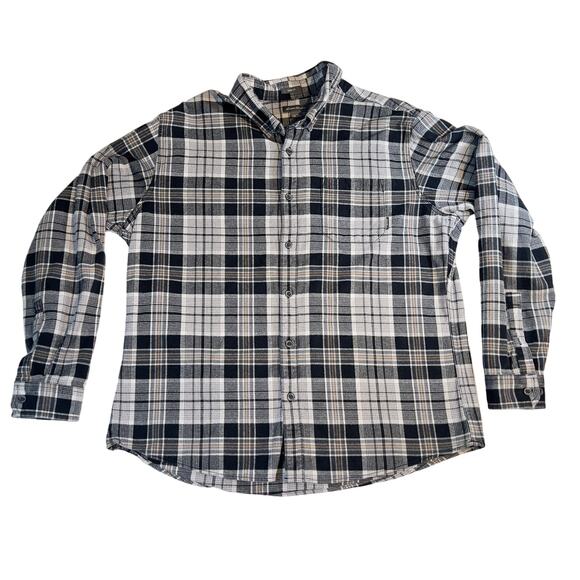 Eddie Bauer Button Shirt Men XL Classic Fit Flannel Black White Plaid 100 Cotton - Picture 1 of 15